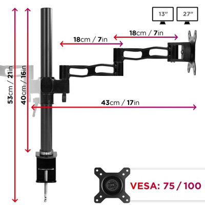 Duronic DM352 /BK 2-Screen Monitor Arm with Desk Clamp and VESA Brackets, Adjustable Height Tilt Swivel - 10kg - 13-27 - black