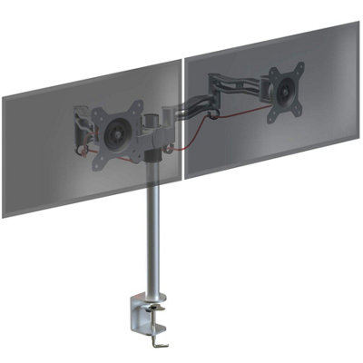 Duronic DM352 /SR 2-Screen Monitor Arm with Desk Clamp and VESA Brackets, Adjustable Height Tilt Swivel - 10kg - 13-27 - silver