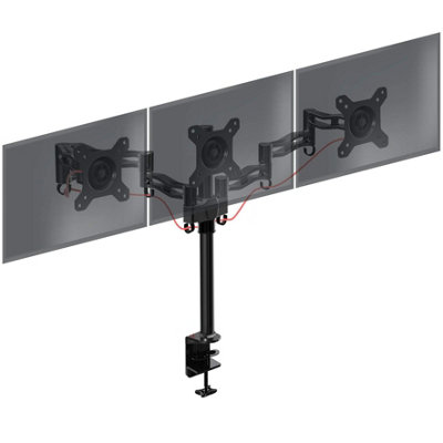 Duronic DM353 3-Screen Monitor Arm with Desk Clamp and VESA Brackets, Adjustable Height Tilt Swivel - 10kg - 13-27 - black