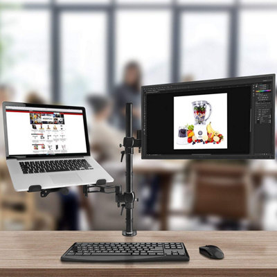 Duronic DM35L1X1 2-Screen Monitor Laptop Arm with Desk Clamp + VESA Brackets, Adjustable Height Tilt Swivel - 8kg - 13-27 - black