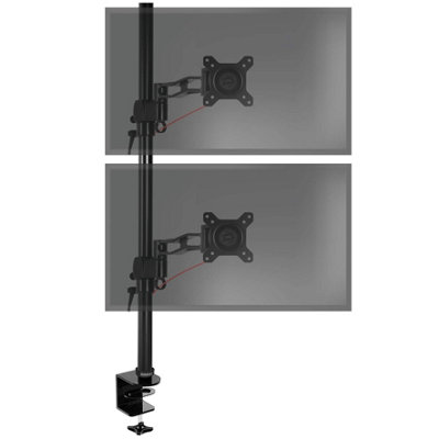 Duronic DM35V2X2 2-Screen Vertical Monitor Arm, Desk Clamp + VESA Brackets, Adjustable Height Tilt Swivel - 8kg - 13-27 - black