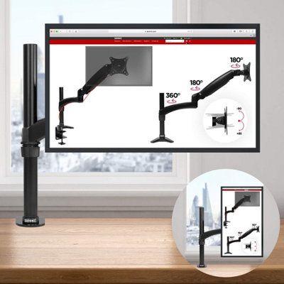 Duronic DM451X2 1-Screen Monitor Arm with Desk Clamp and VESA Bracket, Adjustable Height Tilt Swivel - 8kg - 15-27 - black