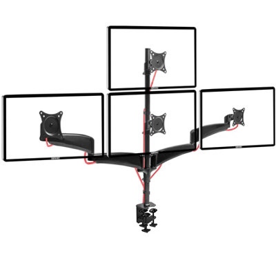 Duronic DM453VX1 4-Screen Monitor Arm with Desk Clamp and VESA Brackets, Adjustable Height Tilt Swivel - 6kg - 15-27 - black