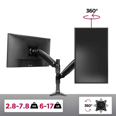 Duronic DM551X2 1-Screen Monitor Spring Arm with Desk Clamp, VESA Bracket, Adjustable Height Tilt Swivel - 7.8kg - 15-27 - black