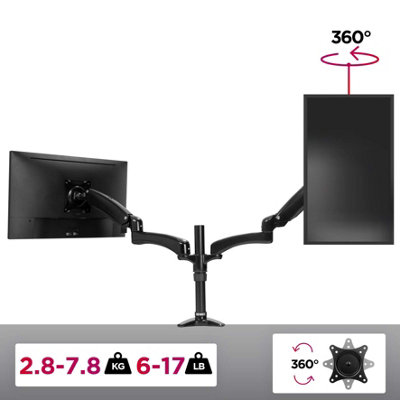 Duronic DM552 2-Screen Monitor Spring Arm with Desk Clamp, VESA Brackets, Adjustable Height Tilt Swivel - 7.8kg - 15-27 - black