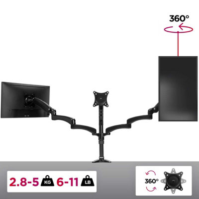 Duronic DM553 3-Screen Monitor Spring Arm with Desk Clamp, VESA Brackets, Adjustable Height Tilt Swivel - 7.8kg - 15-27 - black