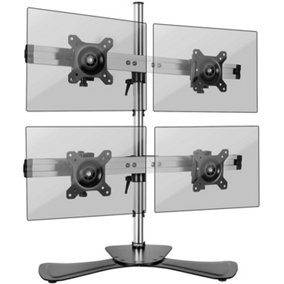 Duronic DM754 4-Screen Freestanding Monitor Arm with VESA Brackets, Adjustable Height Tilt Swivel Rotation - 8kg - 15-24 - silver