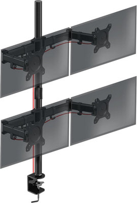 Duronic DMT254 4-Screen Extra Tall Monitor Arm with Desk Clamp, 100cm Pole, Adjustable Height Tilt Swivel Rotation - 13-27