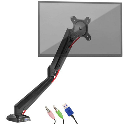 Duronic DMUSB5X1 1-Screen Monitor Arm with USB Ports, Desk Clamp, VESA Bracket, Full Range of Movement - 8kg - 13-27 - black