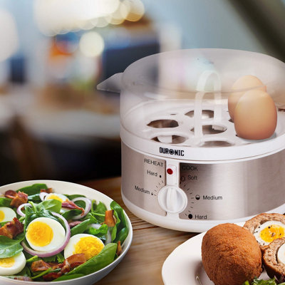 Duronic EB35 7 Egg Boiler Poacher, Steamer Cooker with Timer and Buzzer,  Includes Egg Cup Piercer & Water Cup, 350W - white