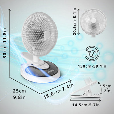 Duronic FN15 Mini Desk Fan 6" with 2 Speeds, Use in 3 Ways: Clamp-on/Freestanding/Wall Mounted, 30W (white)
