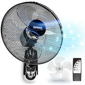 Duronic FN55 BK Wall Mounted Fan, Oscillating/Rotating 16 Inch Head, 60W Power - 3 Speeds, Timer Function, Remote Control (black)