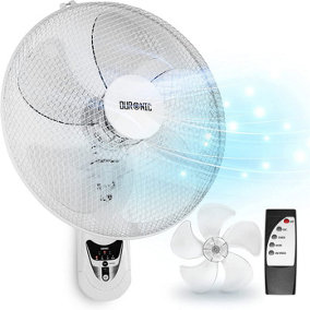 Duronic FN55 WE Wall Mounted Fan, Oscillating/Rotating 16 Inch Head, 60W Power - 3 Speeds, Timer Function, Remote Control (white)