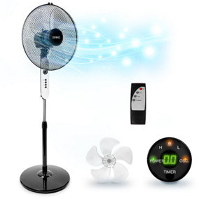 Duronic FN65 Pedestal Fan 16" with 3 Speeds, Timer & Remote, Floor Standing Fan with Oscillation and Tilt, 30W (white)