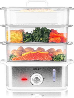 Duronic FS87 3-Tier Food Steamer, Compact Steam Cooker with Rice Bowl ...