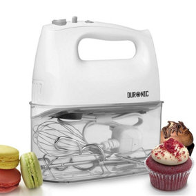 Duronic HM4  /W Electric Hand Mixer with 5 Speeds, 5 Attachments Included with Built-In Storage Case, 400W - white