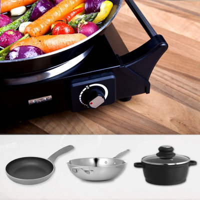 Duronic HP1 BK Electric Stove | 1500W | Portable Black Steel Electric Stove | 1-Burner Single Pit Cast Iron | For Cooking, Baking, Roasting, Simmmering, Keeping Warm | Handles