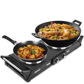 Duronic HP2BK Double Hot Plate 2500W, Electric Dual Hob Cooker with Handles, Ideal For Table Top Cooking - black