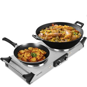 Duronic HP2SS Double Hot Plate 2500W, Electric Dual Hob Cooker with Handles, Ideal For Table Top Cooking - silver