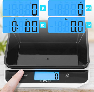 Duronic KS100 /BK Digital Kitchen Scale with Bowl, 5kg, LCD Backlit Display, Tare Function, 1g Precision - Black/White
