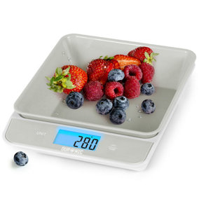 Duronic KS100 /GY Digital Kitchen Scale with Bowl, 5kg, LCD Backlit Display, Tare Function, 1g Precision - Grey/White