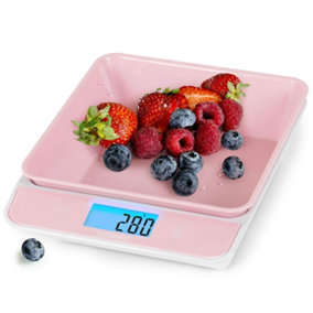 Duronic KS100 /PK Digital Kitchen Scale with Bowl, 5kg, LCD Backlit Display, Tare Function, 1g Precision - Pink/White