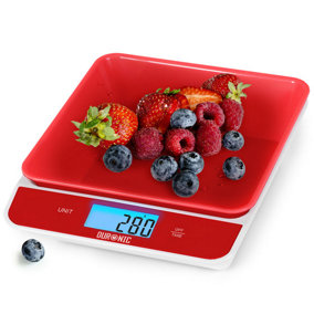 Duronic KS100 /RD Digital Kitchen Scale with Bowl, 5kg, LCD Backlit Display, Tare Function, 1g Precision - Red/White