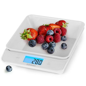 Duronic KS100 /WH Digital Kitchen Scale with Bowl, 5kg, LCD Backlit Display, Tare Function, 1g Precision White/White