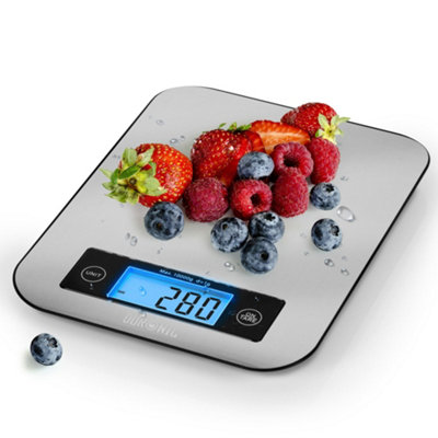 Duronic KS1007 Digital Kitchen Scale, 10kg, Glass Platform with LCD Backlit Display, Tare Function, 1g Precision - Silver