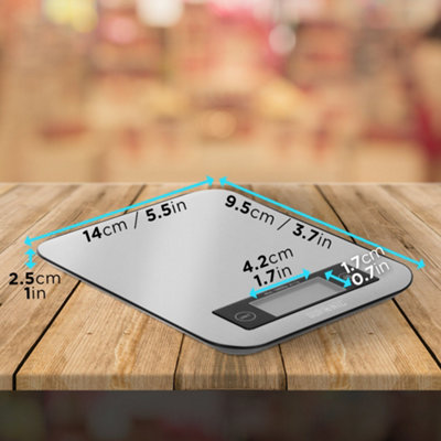 Duronic KS1007 Digital Kitchen Scale, 10kg, Glass Platform with LCD Backlit Display, Tare Function, 1g Precision - Silver