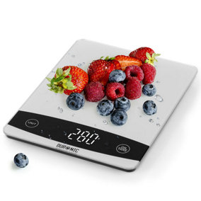 Duronic KS1009 Digital Kitchen Scale, 10kg, Glass Platform with LCD Backlit Display, Tare Function, 1g Precision - Silver