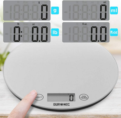 Duronic KS1055 Digital Kitchen Scale, 5kg, Glass Platform with LCD Backlit Display, Tare Function, 1g Precision - Silver
