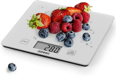 Duronic KS1080 Digital Kitchen Scale, 10kg, Glass Platform with LCD Backlit Display, Tare Function, 1g Precision - Silver