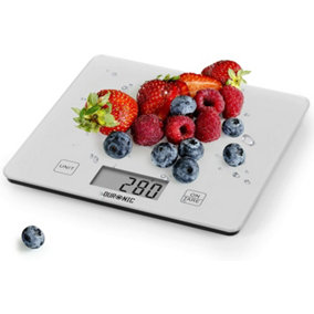 Duronic KS1080 Digital Kitchen Scale, 10kg, Glass Platform with LCD Backlit Display, Tare Function, 1g Precision - Silver