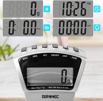Duronic KS4000 Digital Kitchen Scale, 5kg, Wall Mounted Scale with LCD Display, Tare Function, 1g Precision - Silver