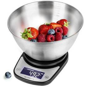 Duronic KS5000 BK/SS Digital Kitchen Scale with Bowl, 5kg, LCD Backlit Display, Tare Function, 1g Precision - Black