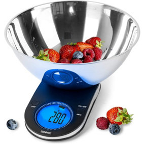 Duronic KS5000 Digital Kitchen Scale with Bowl, 5kg, LCD Backlit Display, Tare Function, 1g Precision - Black/Silver