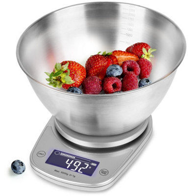 Duronic KS5000 SR/SS Digital Kitchen Scale with Bowl, 5kg, LCD Backlit Display, Tare Function, 1g Precision - Silver