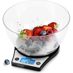 Duronic KS6000 BK/CR Digital Kitchen Scale with Bowl, 5kg, LCD Backlit Display, Tare Function, 1g Precision - Black