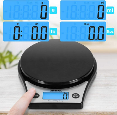 Duronic KS6000 BK/CR Digital Kitchen Scale with Bowl, 5kg, LCD Backlit Display, Tare Function, 1g Precision - Black