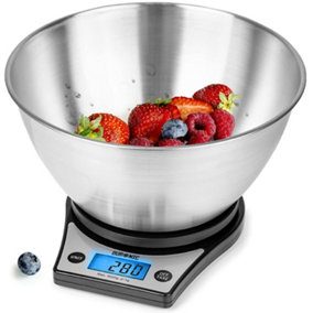 Duronic KS6000 BK/SS Digital Kitchen Scale with Bowl, 5kg, LCD Backlit Display, Tare Function, 1g Precision - Black