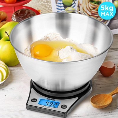 Duronic KS6000 BK/SS Digital Kitchen Scale with Bowl, 5kg, LCD Backlit Display, Tare Function, 1g Precision - Black