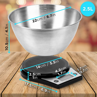 Duronic KS6000 BK/SS Digital Kitchen Scale with Bowl, 5kg, LCD Backlit Display, Tare Function, 1g Precision - Black