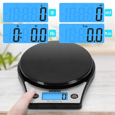 Duronic KS6000 BK/SS Digital Kitchen Scale with Bowl, 5kg, LCD Backlit Display, Tare Function, 1g Precision - Black