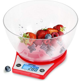 Duronic KS6000 RD/CR Digital Kitchen Scale with Bowl, 5kg, LCD Backlit Display, Tare Function, 1g Precision - Red