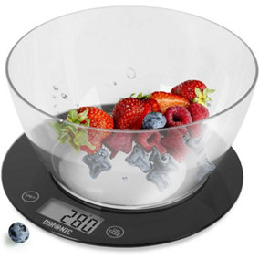 Duronic KS7000 Digital Kitchen Scale with Bowl, 10kg, LCD Backlit Display, Tare Function, 1g Precision - Black/Clear