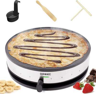 Duronic PM131 13" Crepe Maker, Traditional Pancake Machine with 33cm Cooking Plate and Utensils Set Included, 1300W - silver