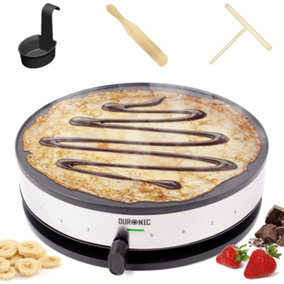 Duronic PM131 13" Crepe Maker, Traditional Pancake Machine with 33cm Cooking Plate and Utensils Set Included, 1300W - silver