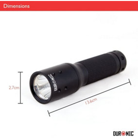 Duronic RFL283AA 110lm LED Torch Aluminium CREE Flashlight, 110 Lumens, Water-Resistant Easy-Grip Handle, Battery Operated