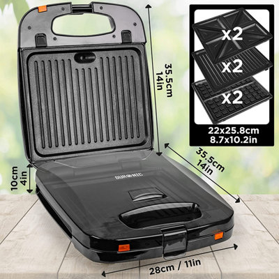 Duronic SWM60 3-in-1 Snack Maker Machine Set, Panini Press